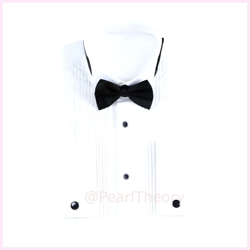 Men's Tuxedo Shirt with Wing Collar French Cuff Cufflinks Bow Tie
